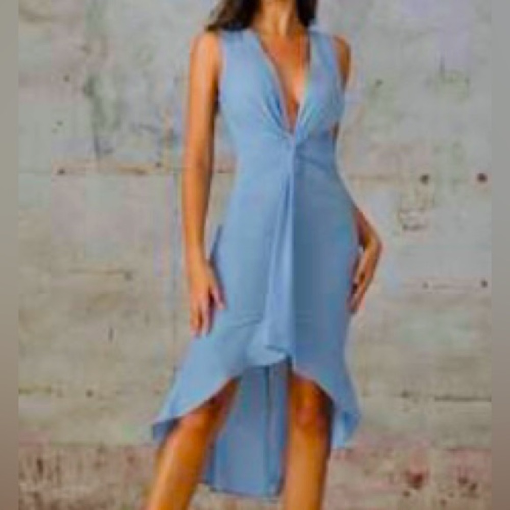(NEW) Double Crazy Plunging Neck Twist High Low Bodycon Dress (M)